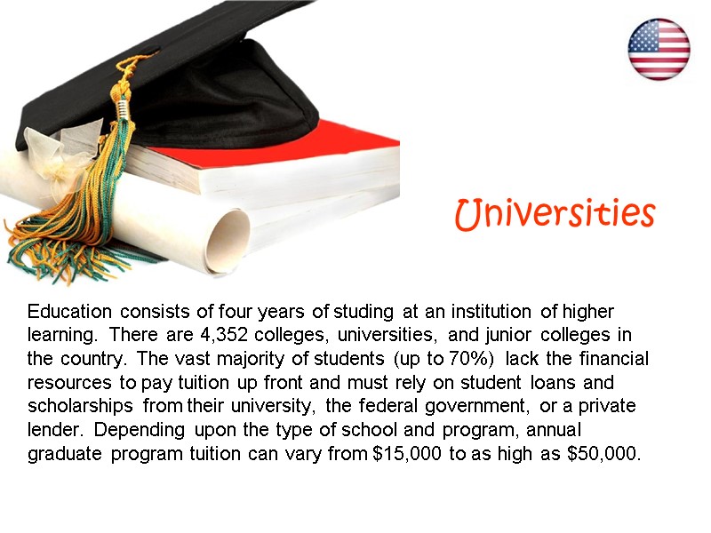 Universities Education consists of four years of studing at an institution of higher learning.